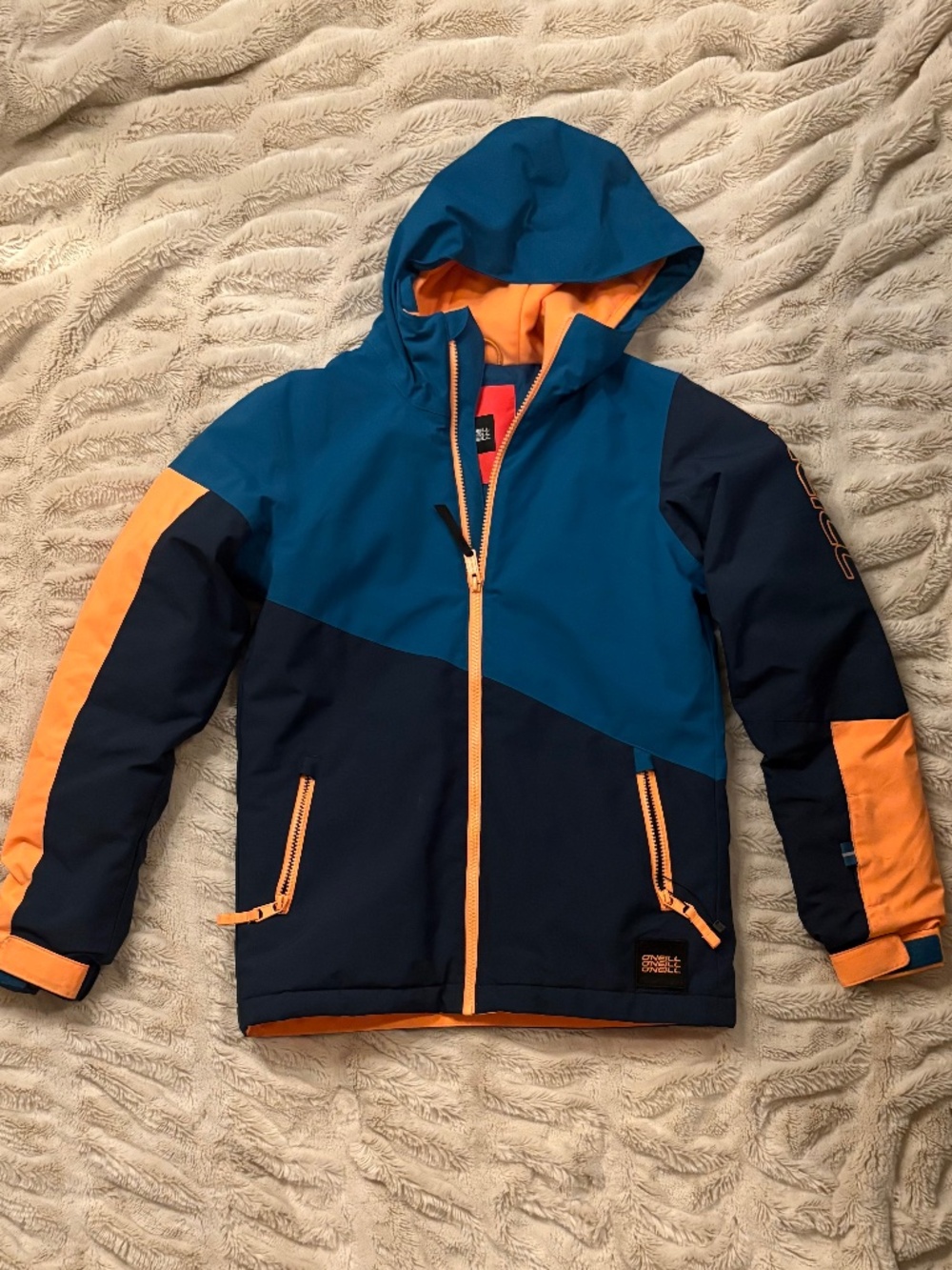 O'Neill Boys Magnetite Ski Jacket - Blue/Navy/Orange kids size 10